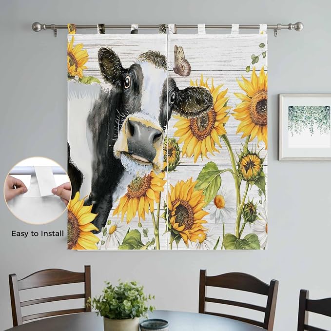 Retro Farmhouse Floral Bathroom Curtains 63 Inch Length, Window Curtains Tab Top