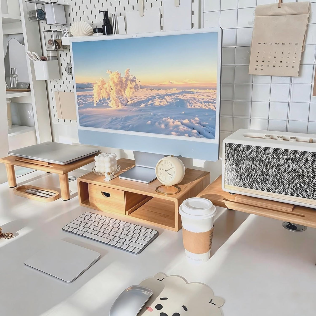 Dual Monitor Stand Riser with Drawer for Desk Laptop