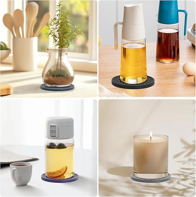 Gray Silicone Coasters with Holder, 4 Inch Non-Slip Drink Coasters Set of 6 |