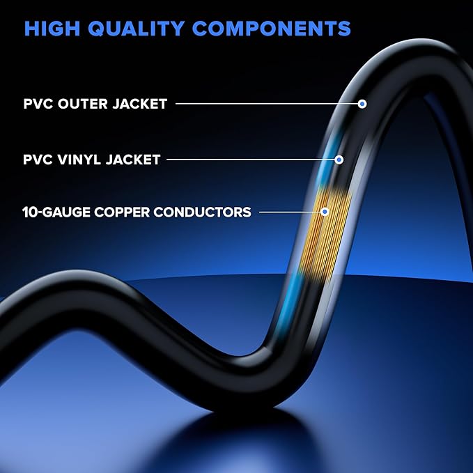 Maximm 10/3 Extension Cord 50 Feet, 10AWG Black, ETL Listed, 3 Prong Plug 3-Outlet SJTW Heavy Duty Indoor, Weather Resistant - Power Cord for Garden, Lawn, Appliances, 50ft