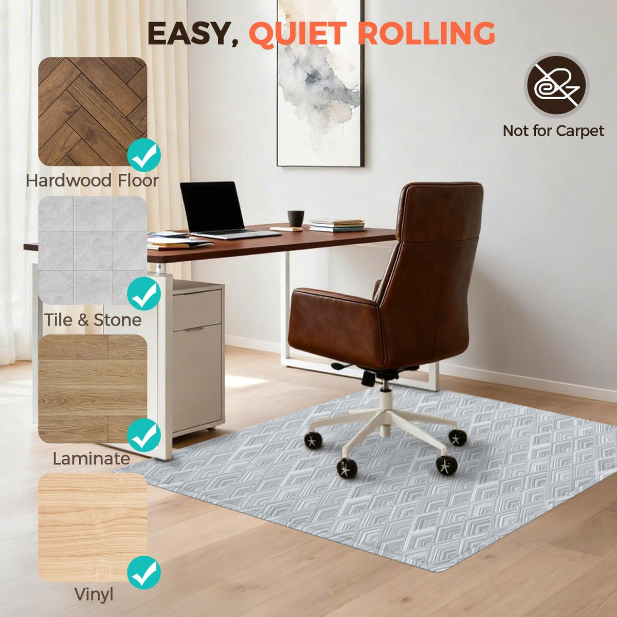 BAGAIL Office Chair Mat for Hardwood Floor, 35"x47" Heavy Duty Computer Chair Mat - Fast Flat & Smooth Glide - Non-Slip Desk Chair Floor Protector for Home Office - Gray Diamond