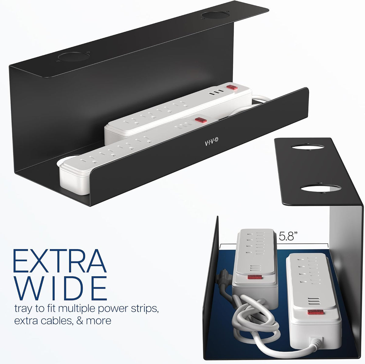 VIVO 2 Pack Black 17 inch Extra Deep Cable Management Tray, DESK-AC16-2C