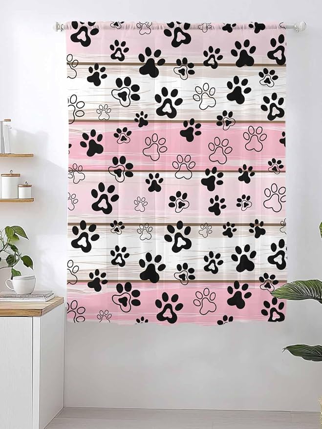 Sheer Curtains 63 Inch Length, Vintage Farmhouse Country Wooden Grain Privacy