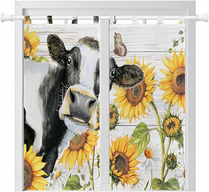 Retro Farmhouse Floral Bathroom Curtains 63 Inch Length, Window Curtains Tab Top