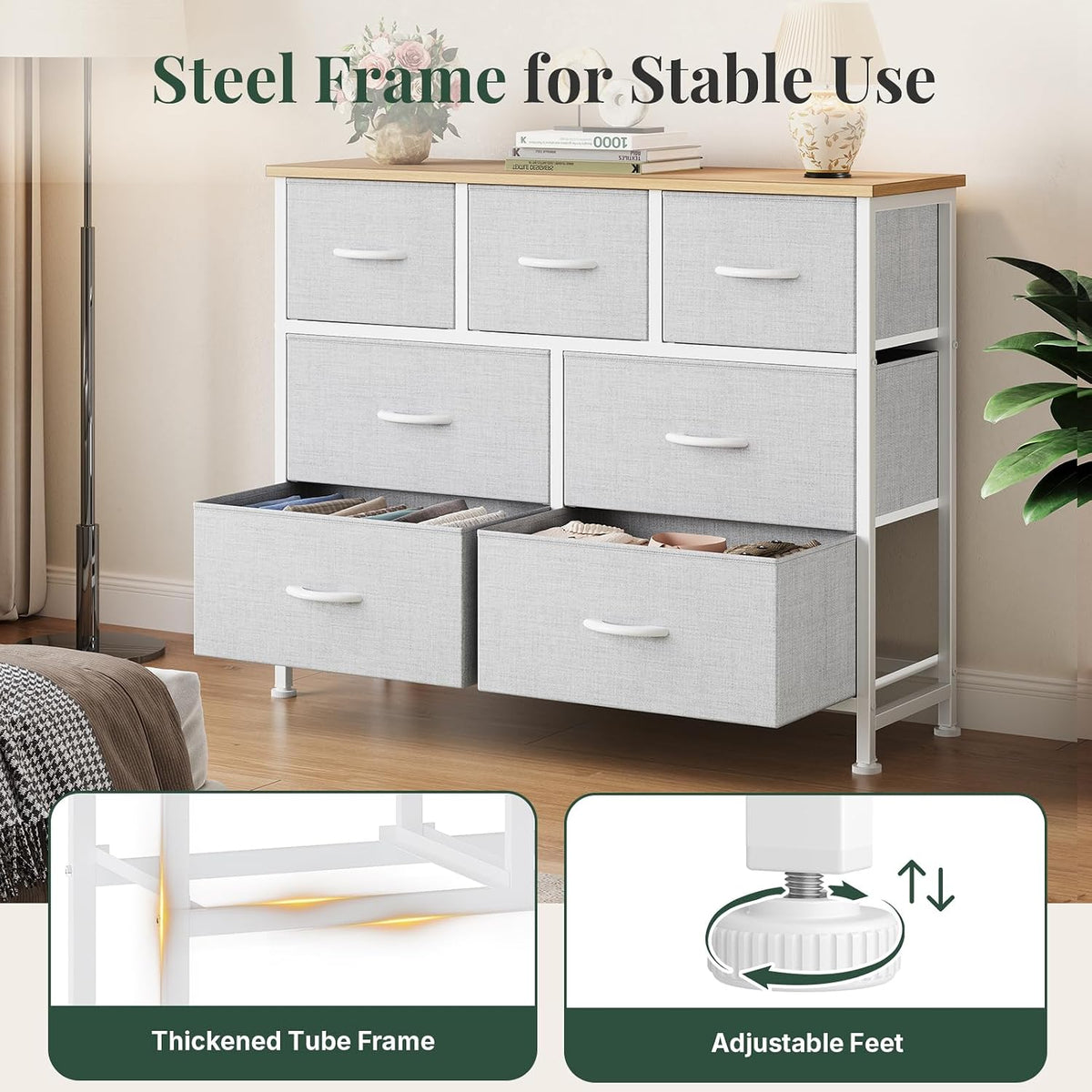 Fabric Dresser for Bedroom with 7 Drawers, Chest of Drawers