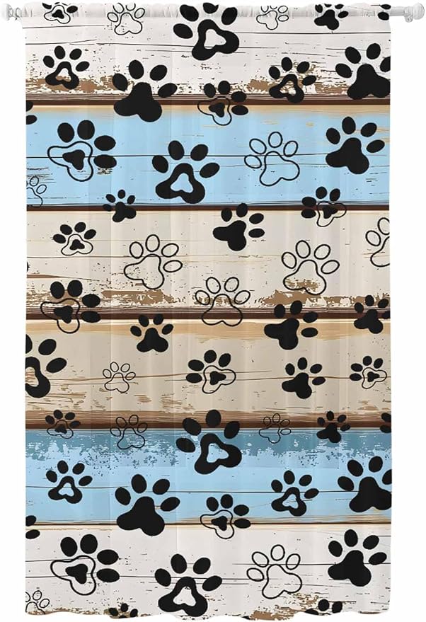 Sheer Curtains 84 Inches Long, Vintage Farmhouse Rustic Wooden Grain Privacy