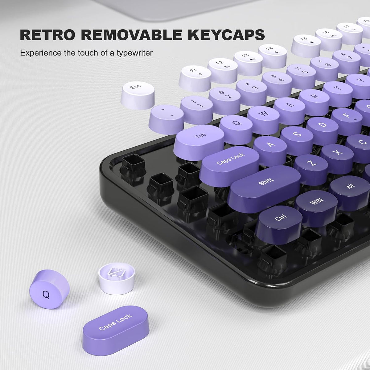 Atelus Computer Keyboard Wired, Retro USB Keyboard with Large Number Pad, Caps Indicators, Foldable Stands, Full Size Typewriter Keyboard for Windows PC Laptop (Black Purple)
