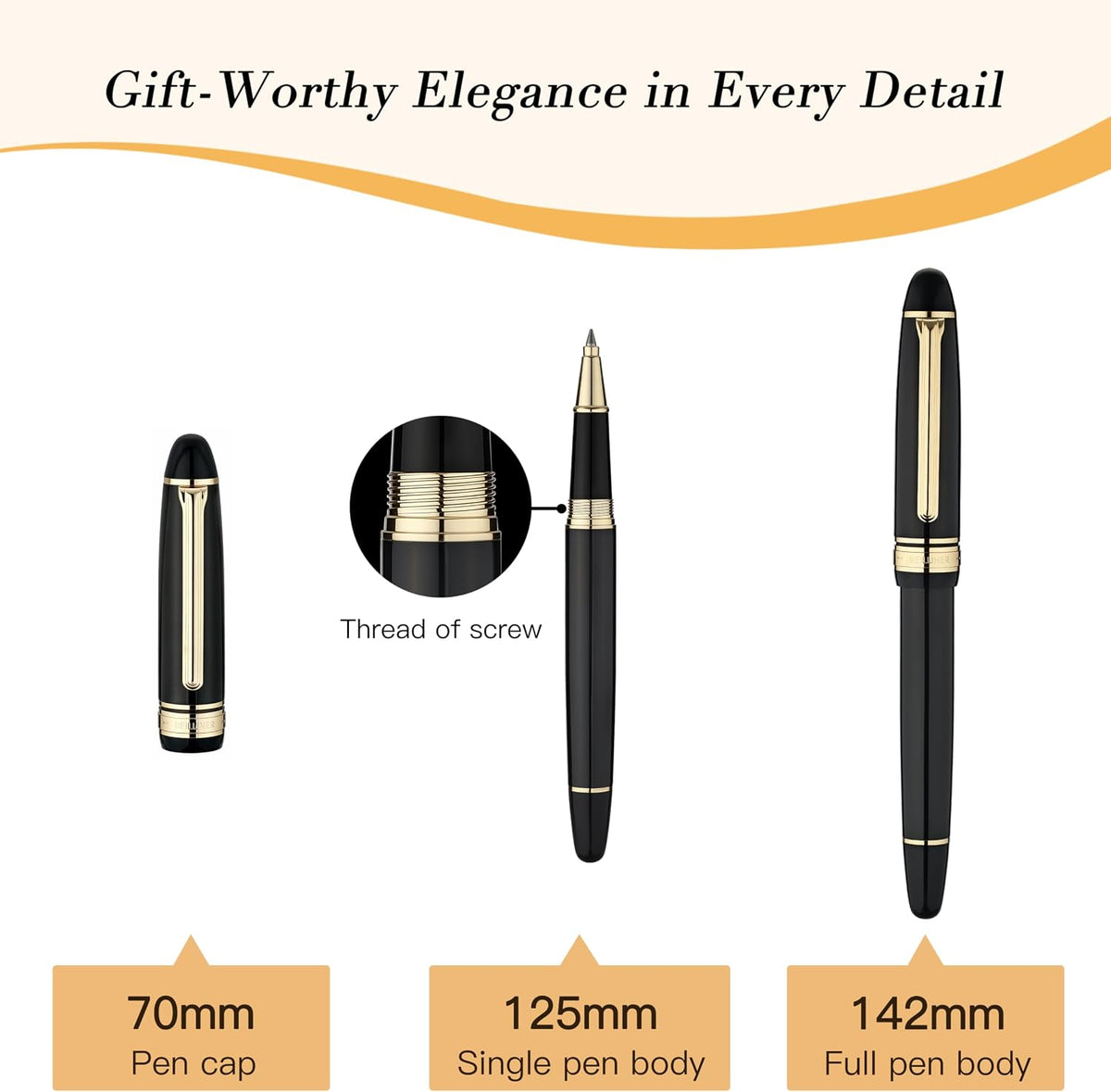 BEILUNER 319 Piano Black Lacquer Rollerball-Luxury Pen with 24K Gold