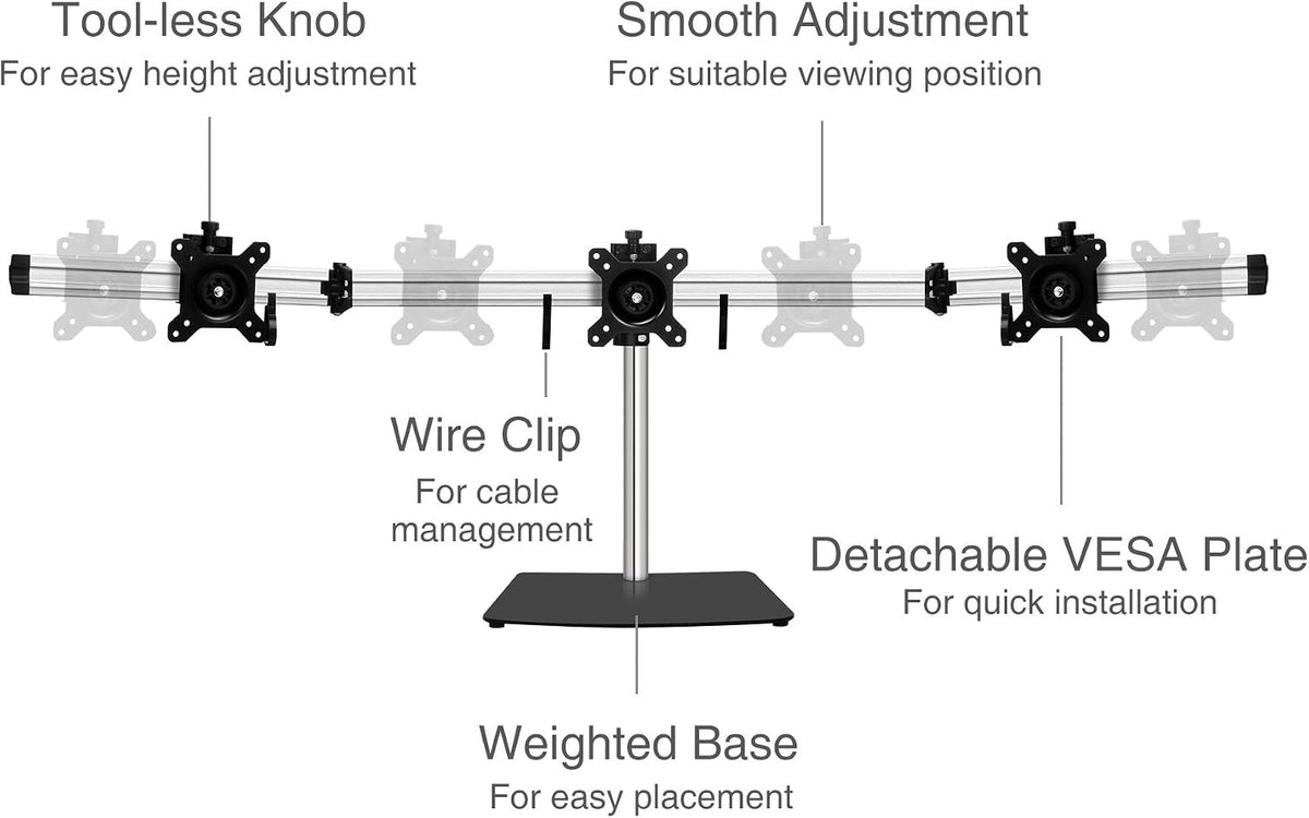 SIIG Premium Aluminum Triple Monitor Stand - 3 Monitors 13" to 27" Up To 17.6 lbs VESA 75 and 100 (CE-MT2111-S1)