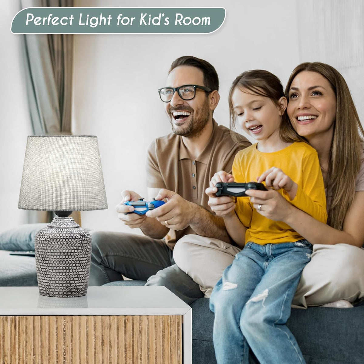 11.8’’ Small Table Lamps Set of 2 for Bedroom Kid’s Room Home Office, Gray