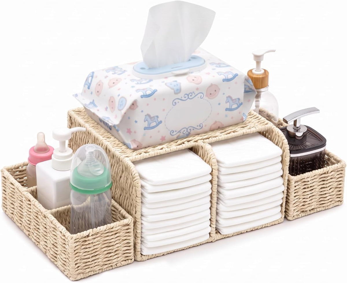 Large Wicker Diaper Caddy Changing Table Organizer, White, Paper