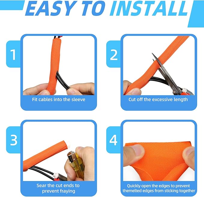 Automotive Wire Loom Tubing, Split Braided Cord Protectors from Pets No Chew, Flexible Cable Sleeve Cable Management for TV/Computer/Electric Wires (Orange, 1"-25ft)