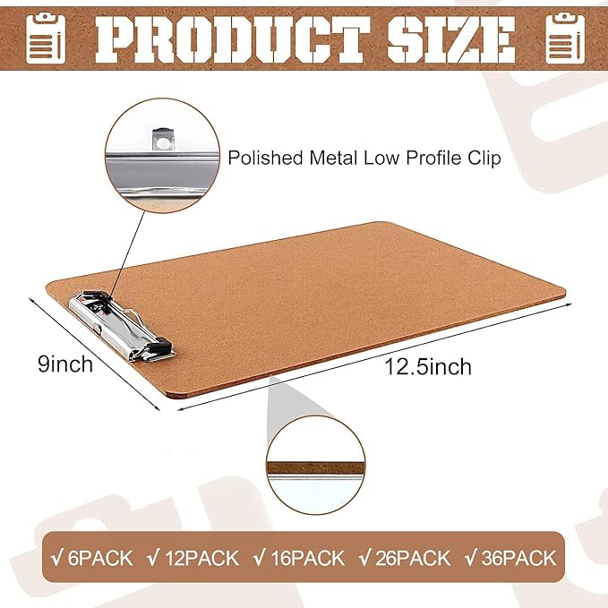 Clipboards, PANDRI 12 Pack Hardboard Office Clipboards, Low Profile Clip, Standard A4 Letter Size, Classroom Supplies, ECO Friendly