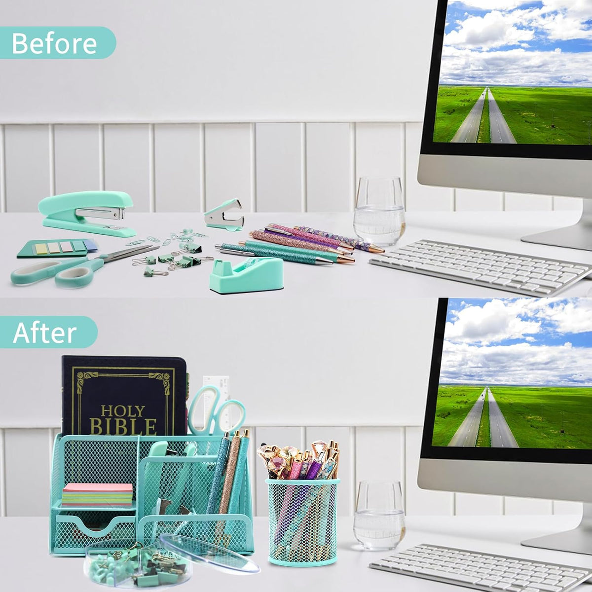 12 in 1 Green Desk Organizers & Accessories Set for Office & Home & School