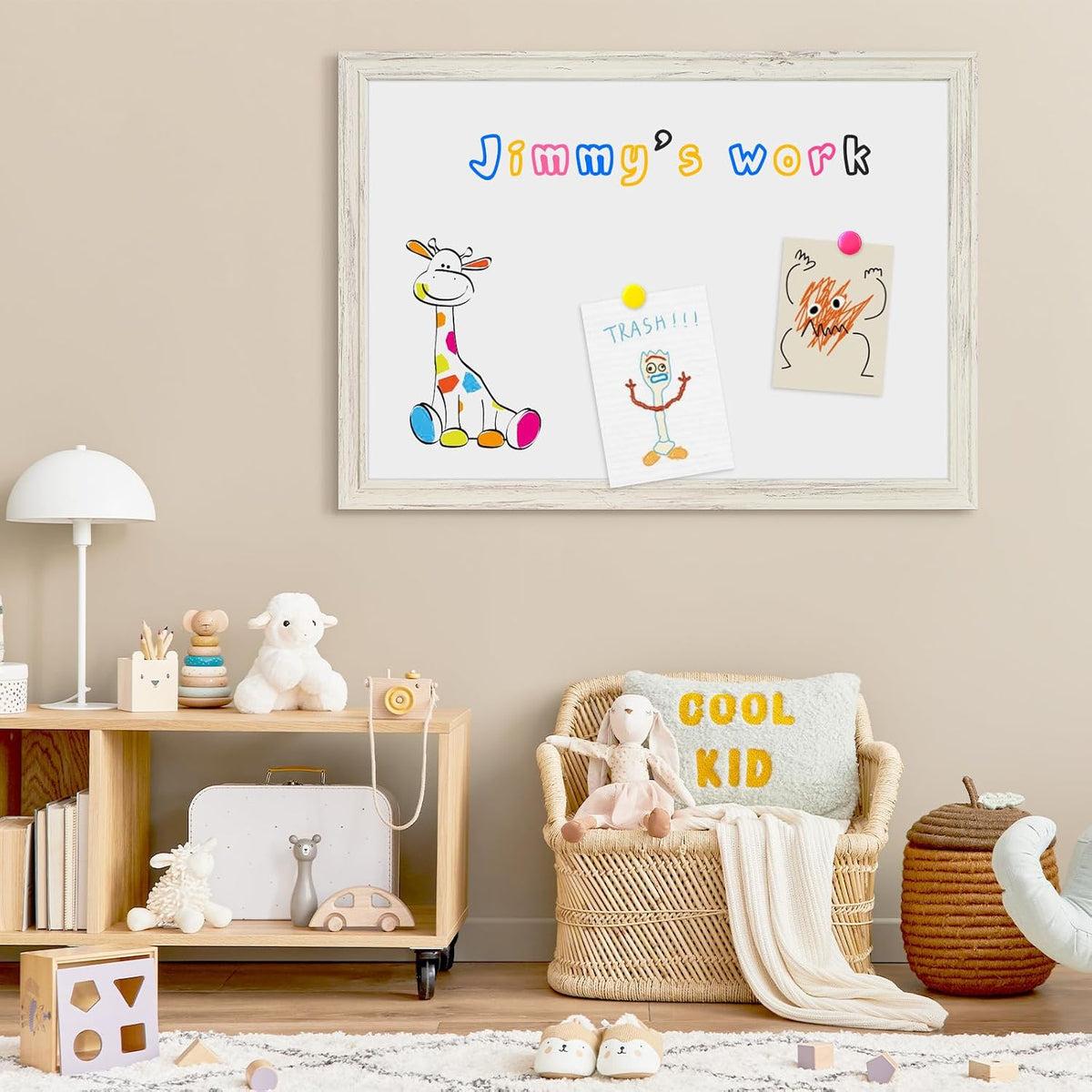 4 THOUGHT Dry Erase Board, 36" x 24" Magnetic Whiteboard, Vintage White