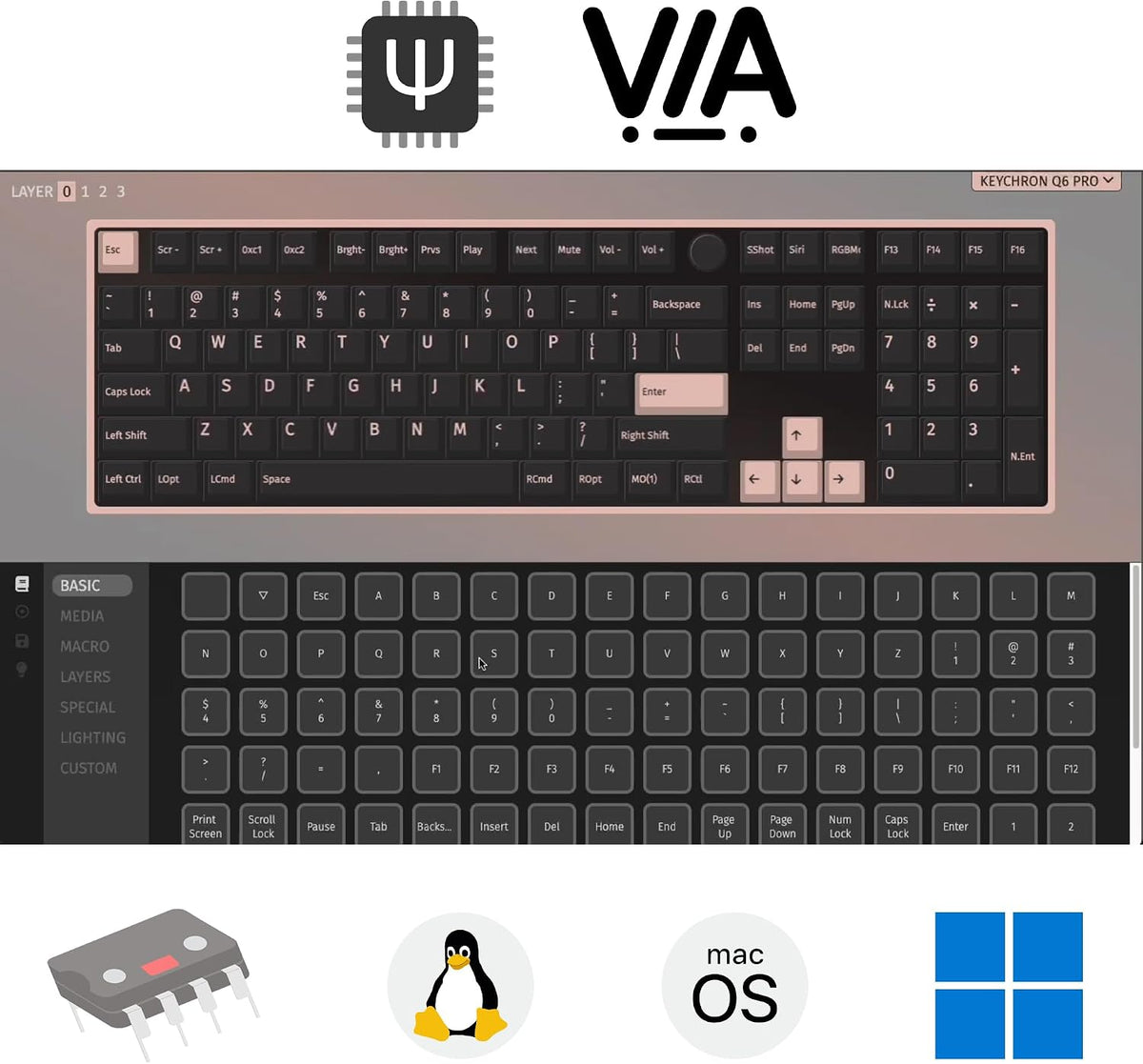 Keychron Q6 Pro Full Aluminum RGB Wireless Bluetooth Custom Mechanical Keyboard, Full-Size QMK/VIA Programmable Knob KSA Double-Shot PBT Keycap Hot-Swappable Red Switch, Mac Windows Linux - Grey