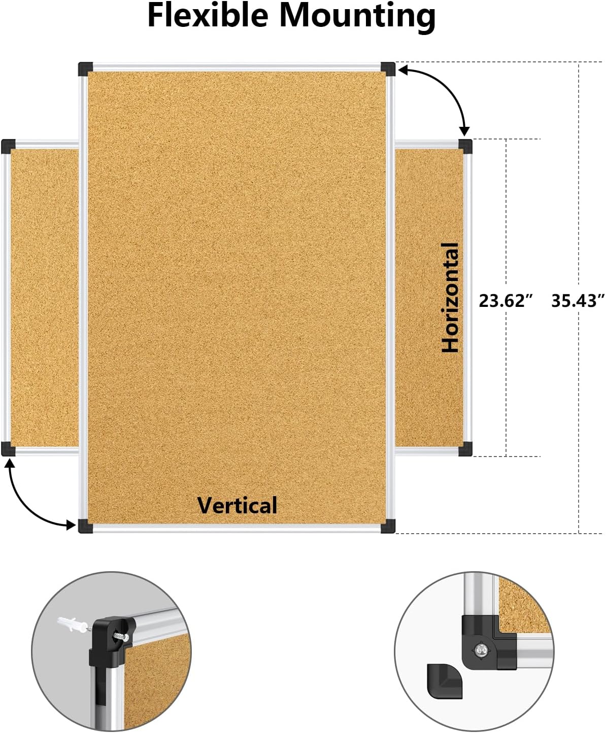 XBoard Cork Bulletin Board 36" x 24", Notice Board with Silver Aluminium Frame for Home School Office