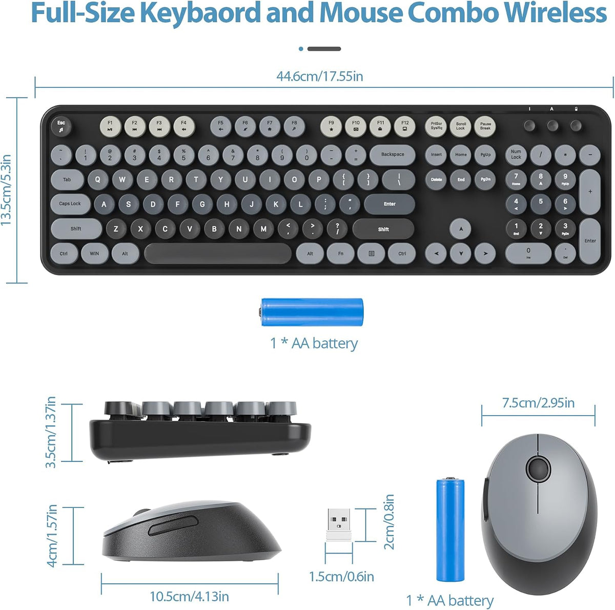 Owpkeenthy Retro Keyboard and Mouse Wireless Gradient Dark
