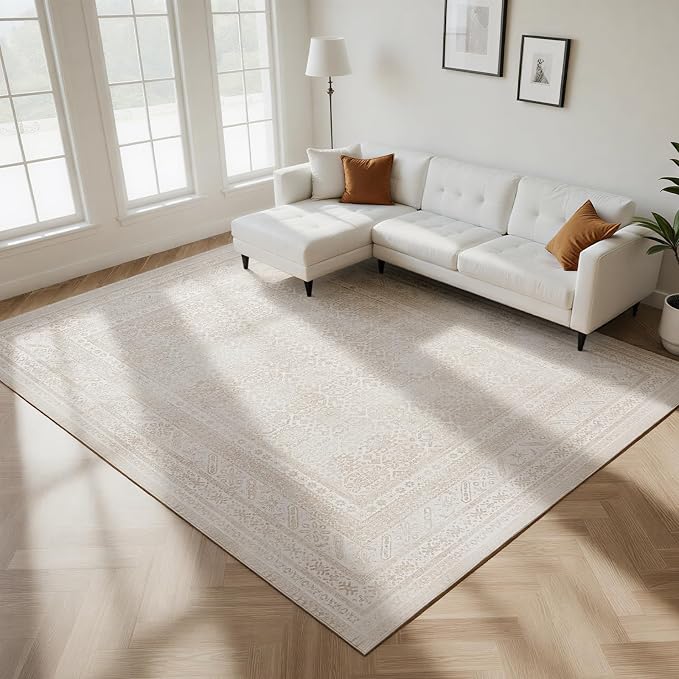 Washable Rugs 8x10 Area Rugs for Living Room- Vintage Brown Rugs for Bedroom