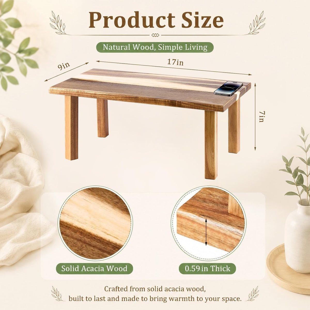 17 Inches Kitchen Cabinet Counter Shelf Countertop Organizer Acacia Wooden
