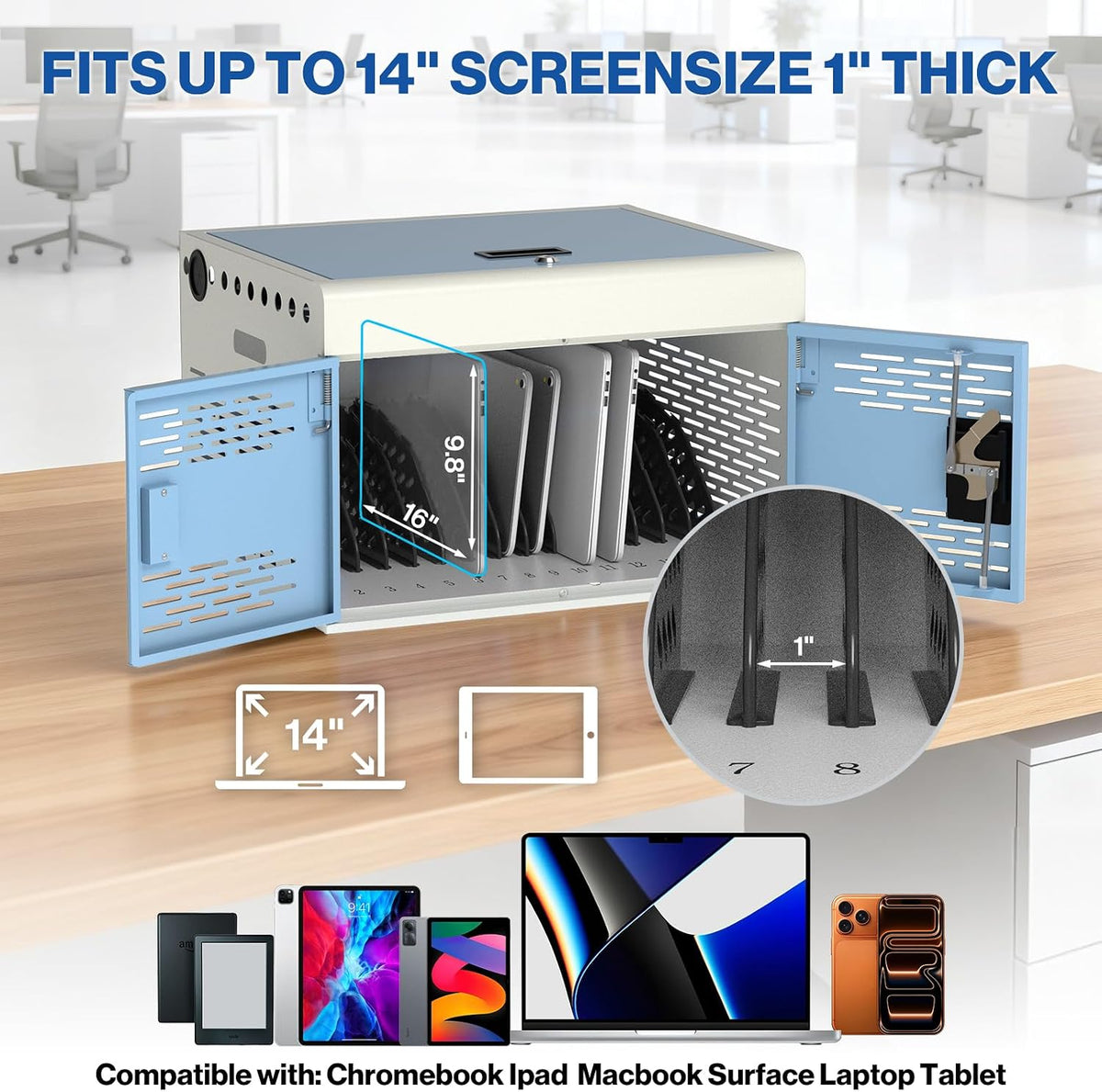 POCHAR 16-Unit Charging Cabinet for Laptops & Tablets