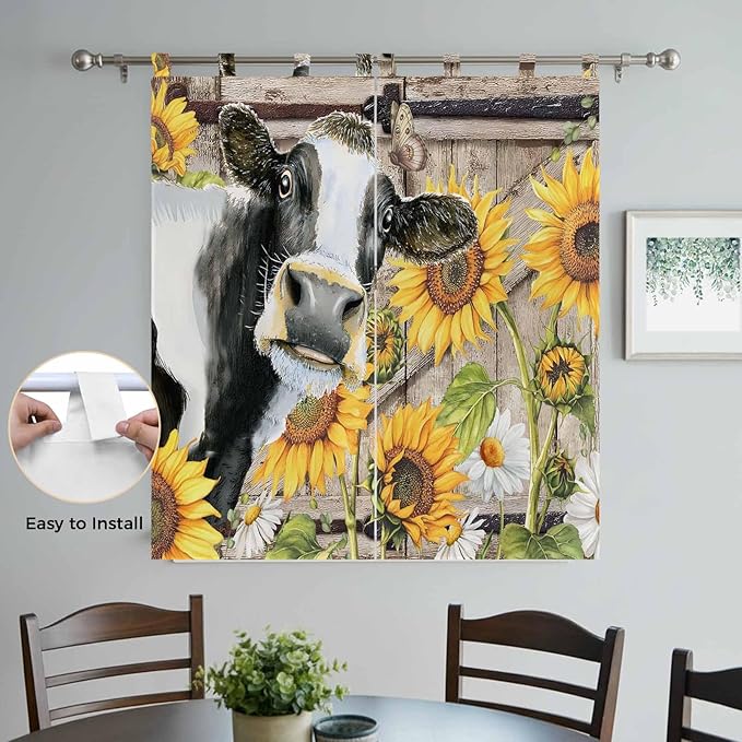 Retro Farmhouse Flower Bathroom Curtains 63 Inch Length, Window Curtains Tab Top