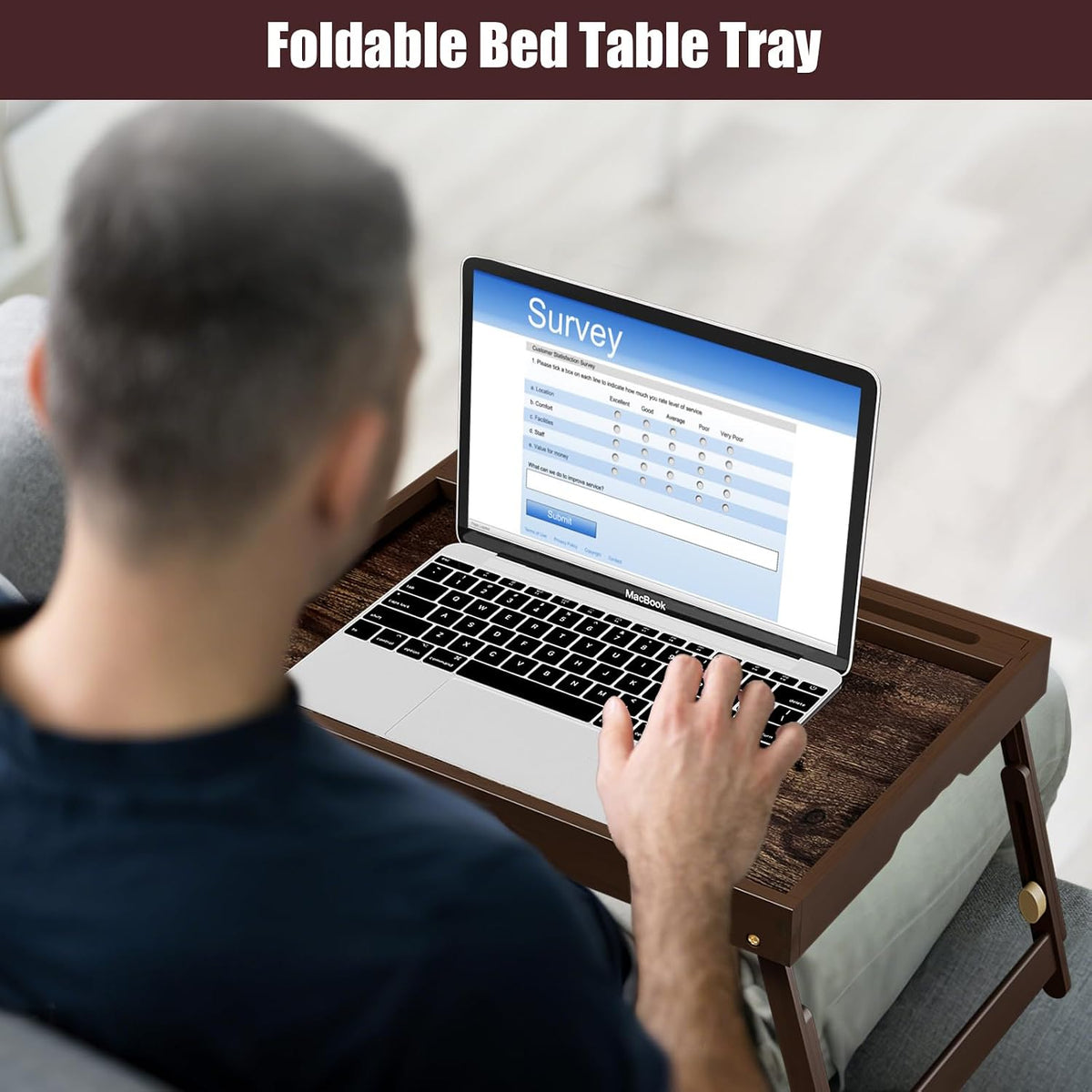 Adjustable Bamboo Bed Tray Table with Device Stand, Large