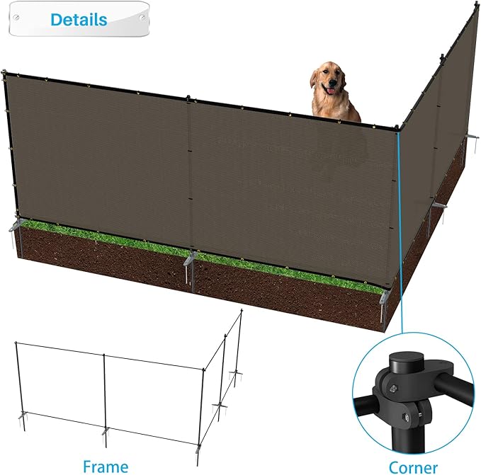 Patio 5' x 146' Outdoor Privacy Screen Freestanding Temporary Fence Panels Net Cover with Metal Poles for Outside Backyard Pool Garden Air Conditioner Fencing, Brown
