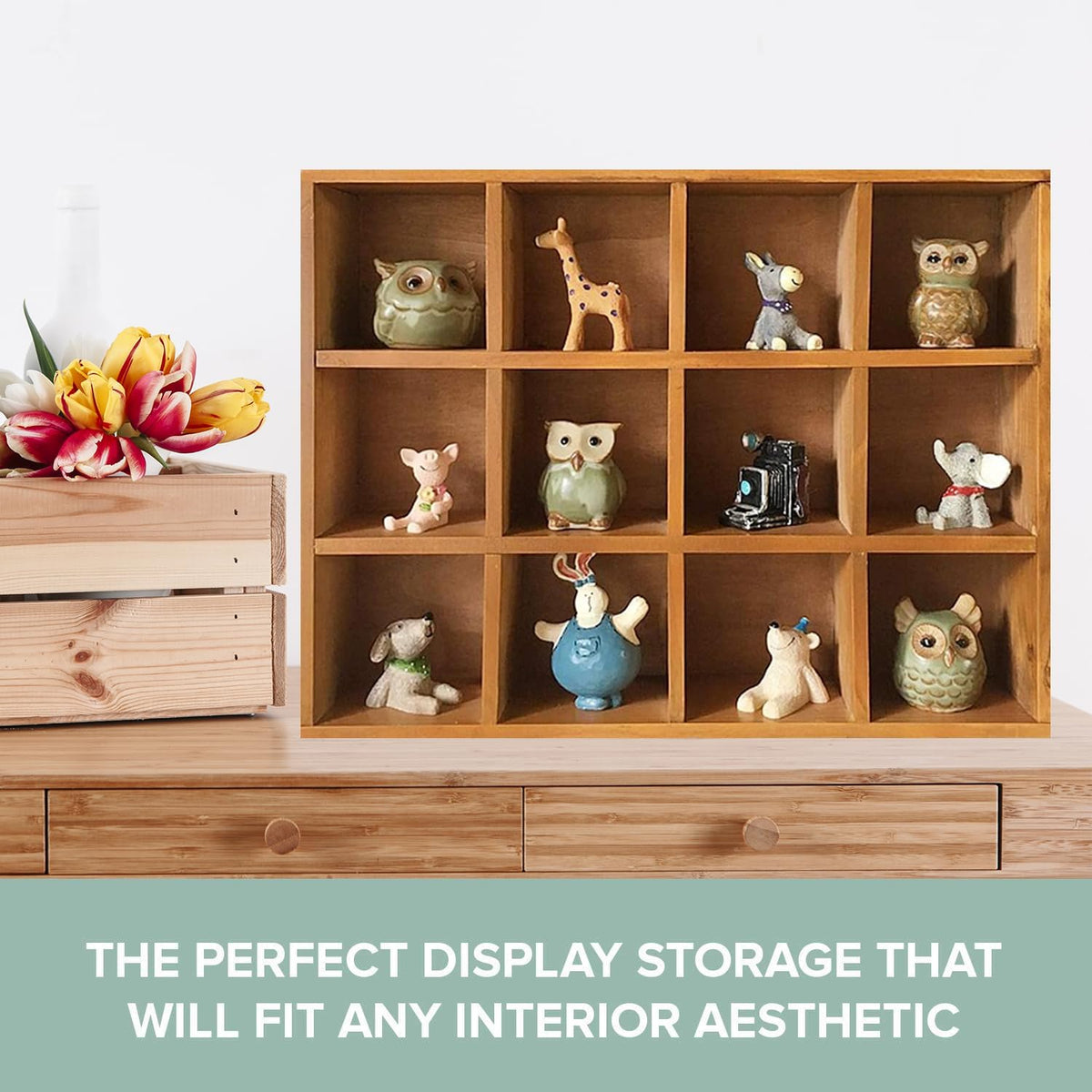 Primo Supply 12-Slot Wood Display Cabinet 12 x 15.5 Square Cubby Shelf Organizer - Tabletop or Wall Shelf - Farmhouse Decor Organizers and Storage - Rustic Wall Decor - Cube Storage & Display Cabinet