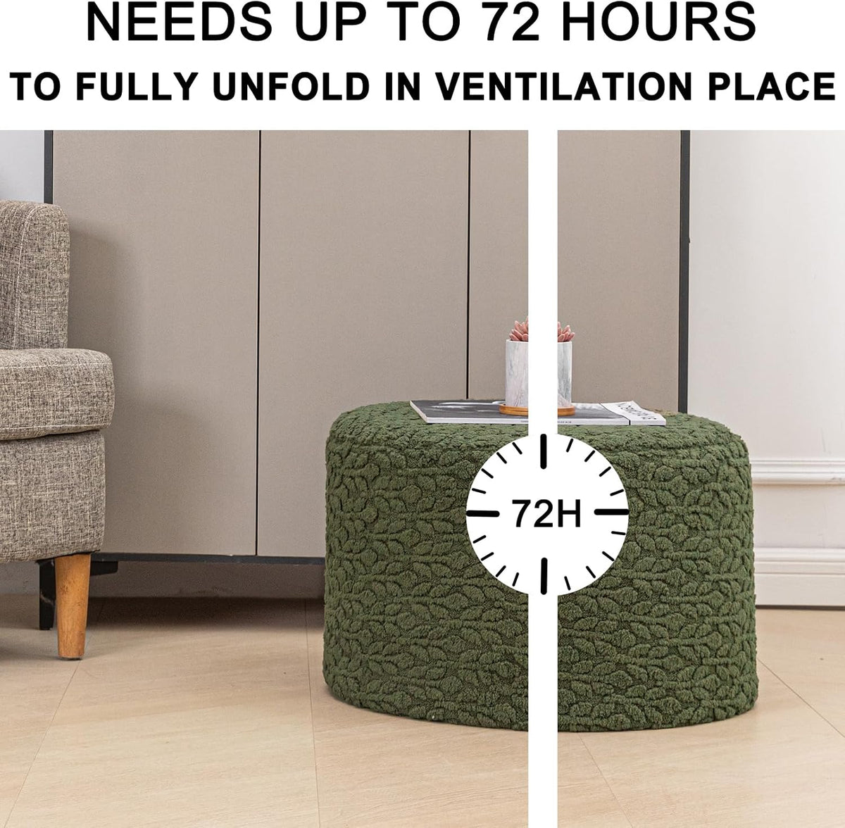 Poofieotto Round Pouf Ottoman, Couch Footrest,Forest Green, 20 x 20 x 14 in