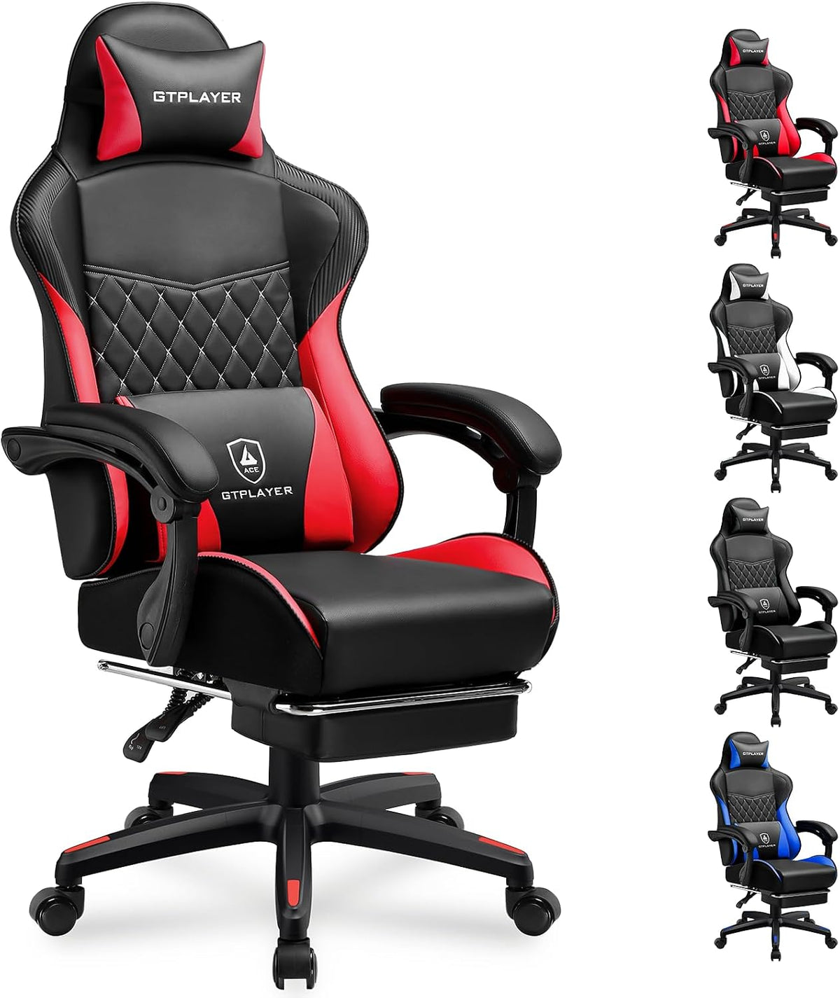 GTPLAYER Gaming Chair, High Back Leather Computer Gaming Chair with Footrest, Ergonomic Height Adjustable Office Chair with Removable Cover and Lumbar Support for Gaming & Work,RED