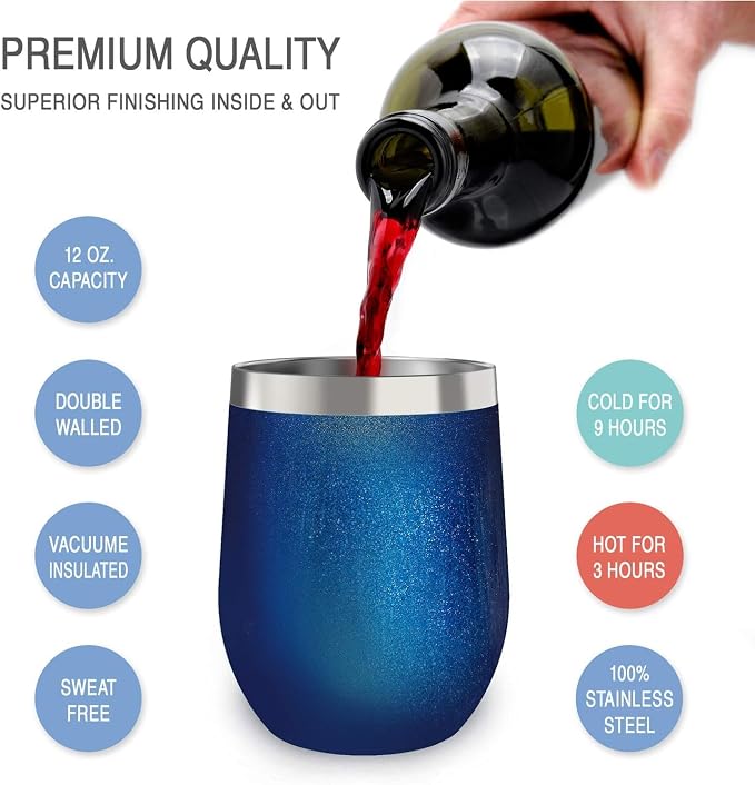 CHILLOUT LIFE 12 oz Stainless Steel Wine Tumblers 2 Pack & 1 Insulated Wine
