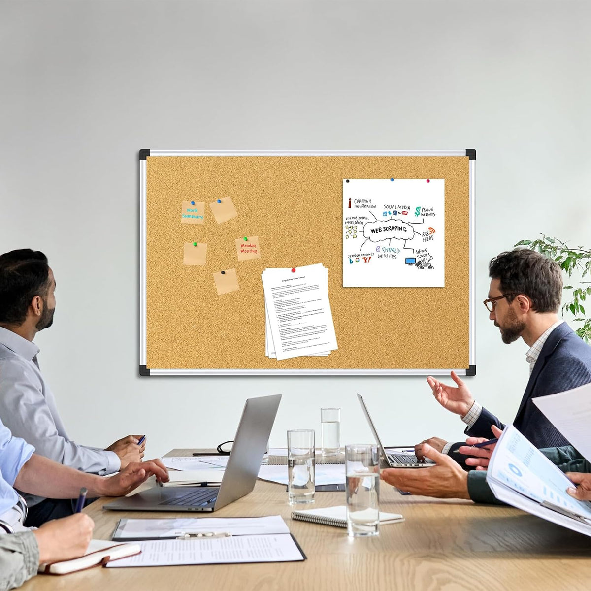 XBoard Cork Bulletin Board 36" x 24", Notice Board with Silver Aluminium Frame for Home School Office