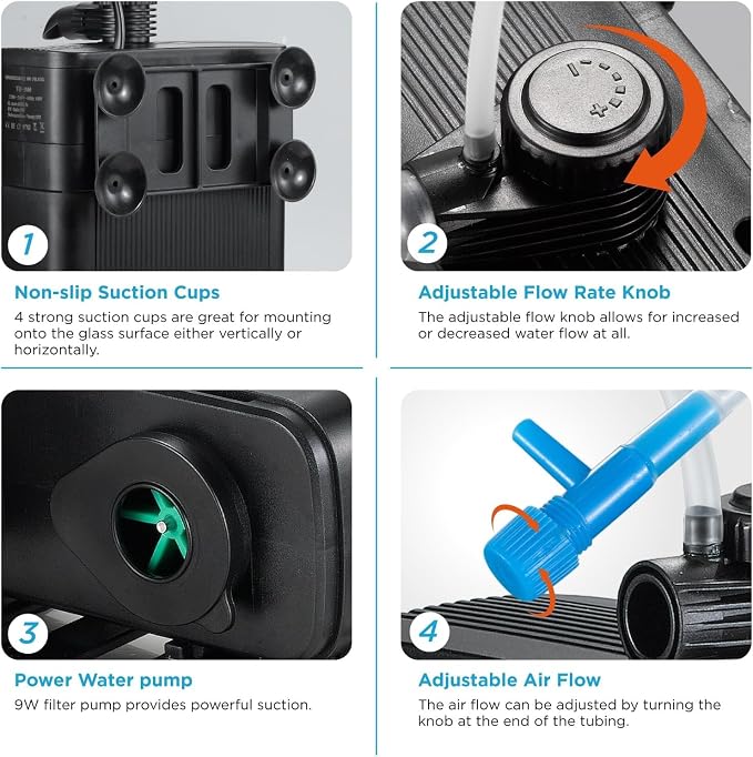 Internal Fish Tank Filter with 5W UV Light, Adjustable Water Flow Submersible
