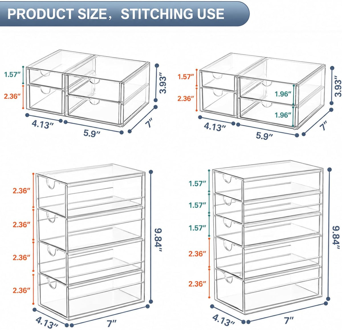 Acrylic Makeup Organizer Storage With 16 Drawers,Desk Organizers