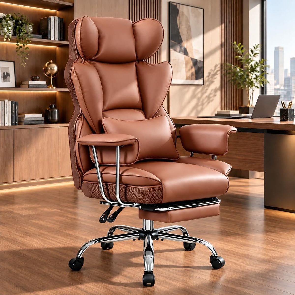 ALLGOD Big and Tall Office Chair, Executive Leather Chair with Footrest