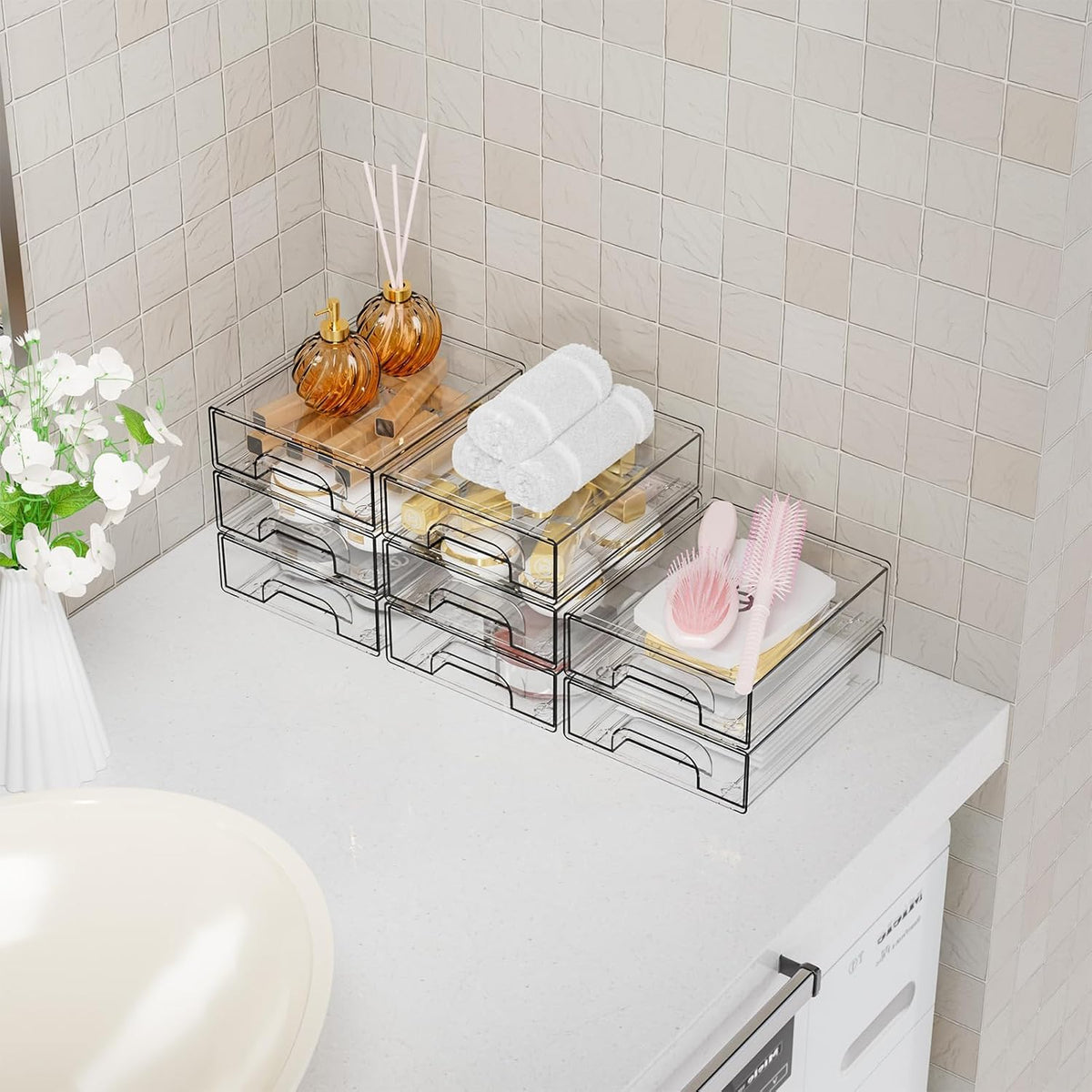 Yieach 2.2'' Tall Acrylic Clear Stackable Storage Drawer Organizer,8 Pack Desk Organization and Storage,Plastic Office Supply Organizer,Drawer Storage Organizer for Makeup,Accessory,Pen,Art Crafts