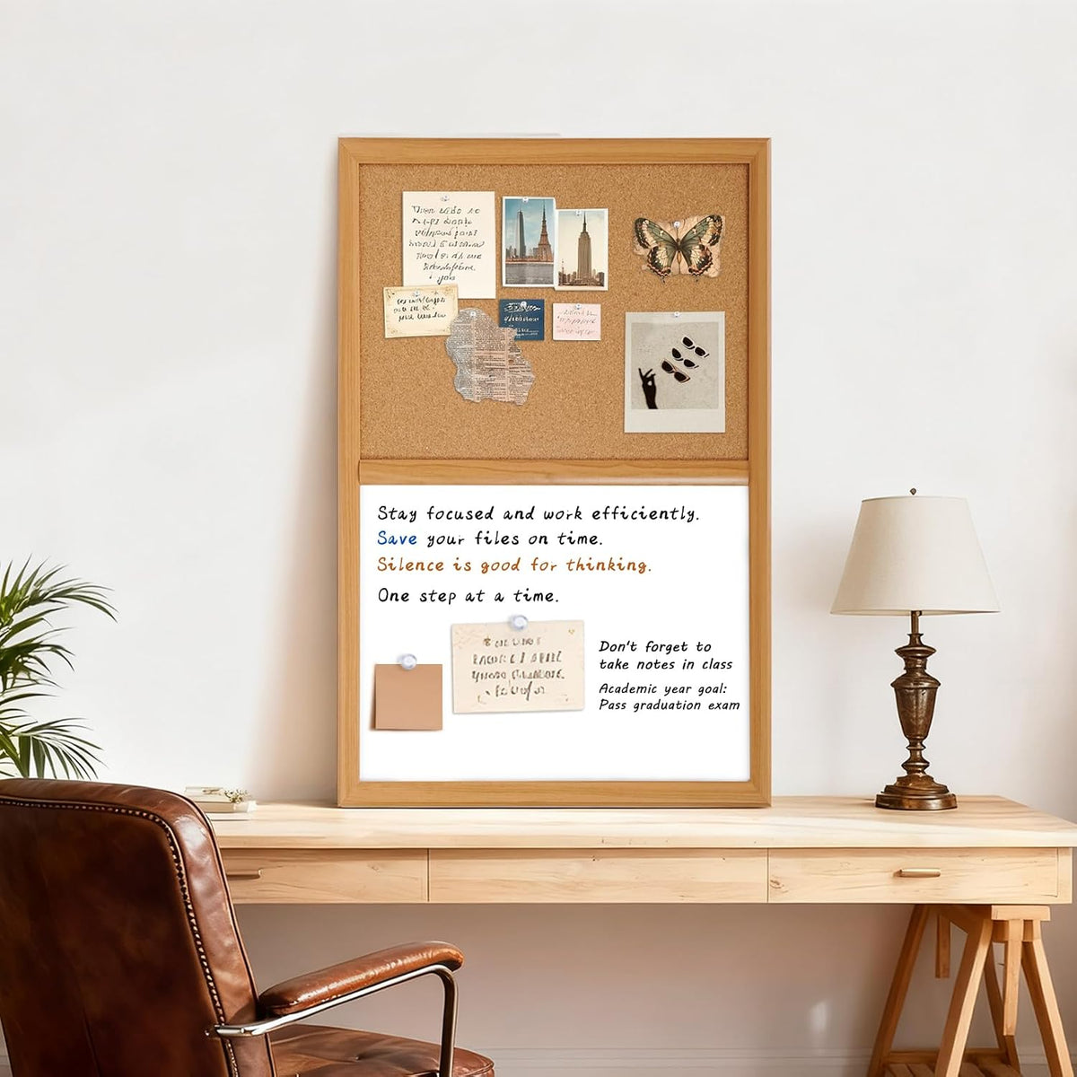 ARCOBIS Cork Board White Board Combo with MDF Wood Frame