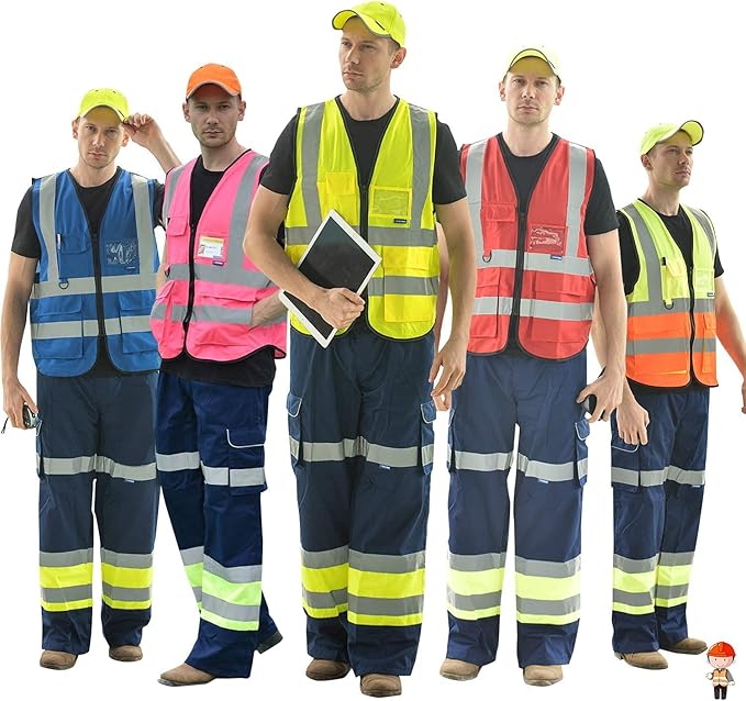 A-SAFETY Pink High Visibility Vest,Reflective Safety Vest Workwear 7 Pockets Hi Vis Durable Vest with Reflective Tapes 4 Lower Pockets,Small