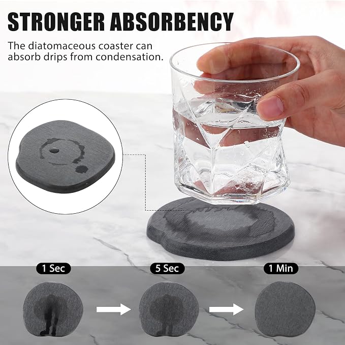 Diatomaceous Earth Coasters Set of 8，Cool Absorbent Quick-Dry Drink Coasters