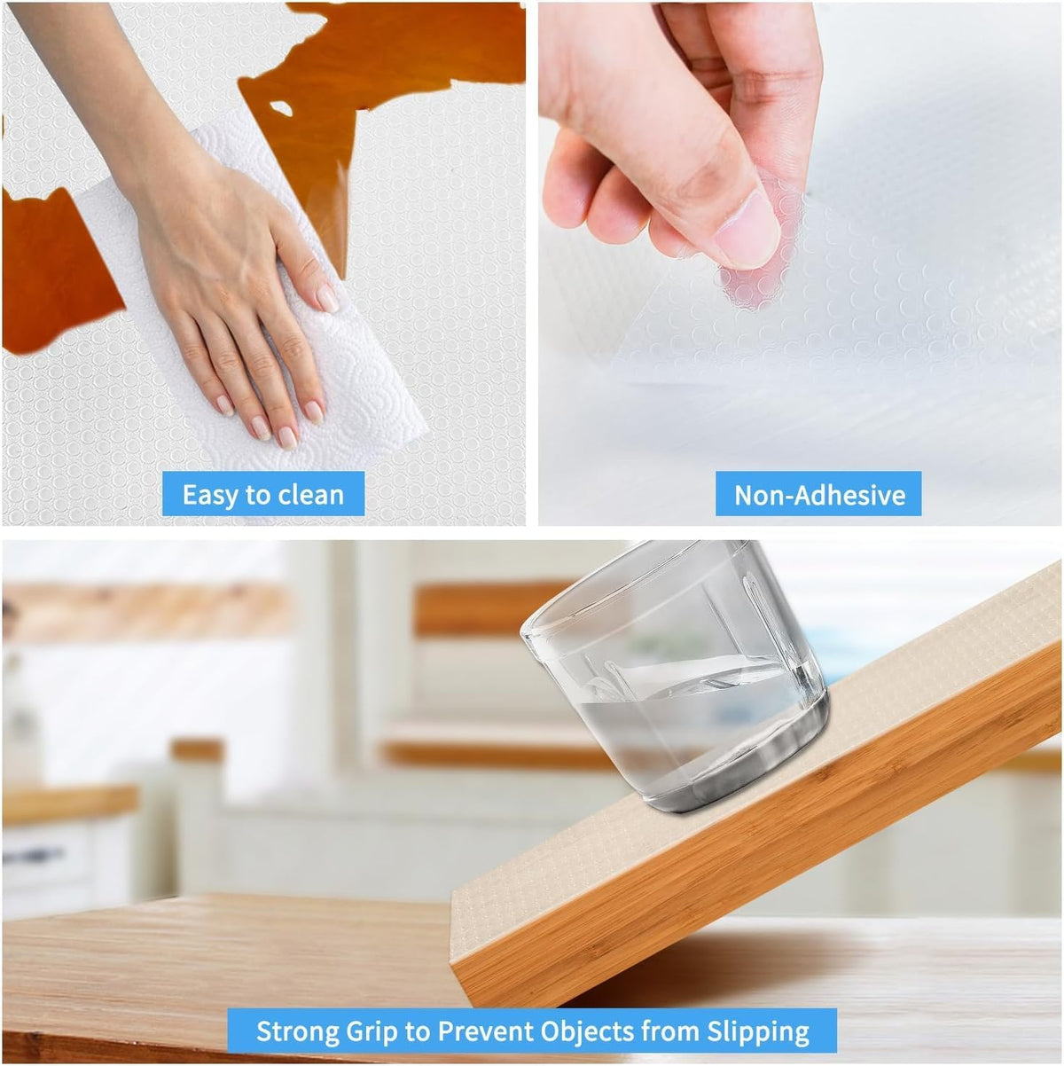 Bloss Shelf Liner, 24x196.9 inch Shelf Liners for Kitchen Cabinets Non-Adhesive, EVA Drawer Liner, Cabinet Liner for Bathroom, Kitchen, Desks, Refrigerator, Shelves-Clear