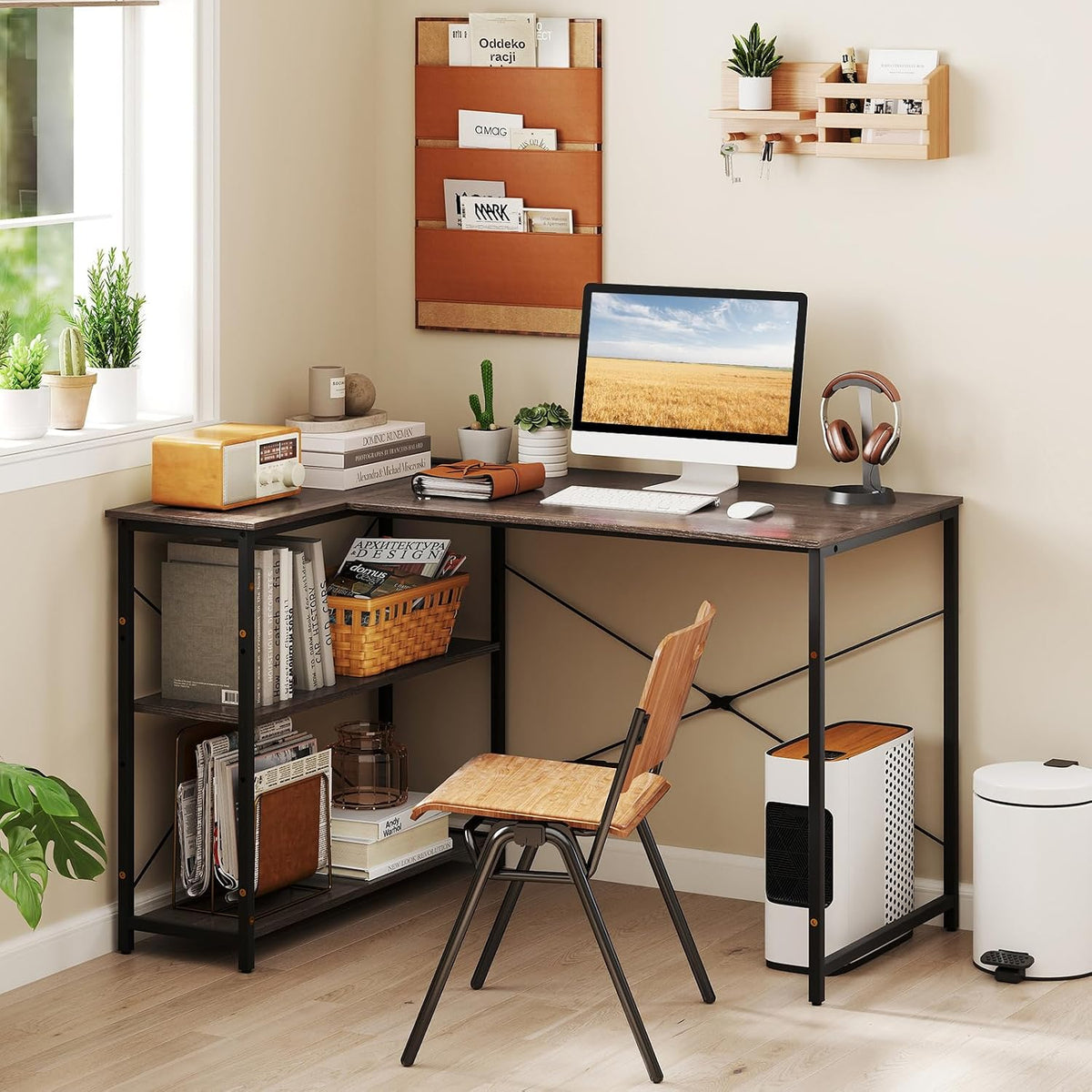 Tangkula L-Shaped Computer Desk with Reversible Shelves, 48 Inch Corner Computer Desk, Modern Writing Study Desk Home Office Workstation, Space Saving Design (48 Inch, Gray)