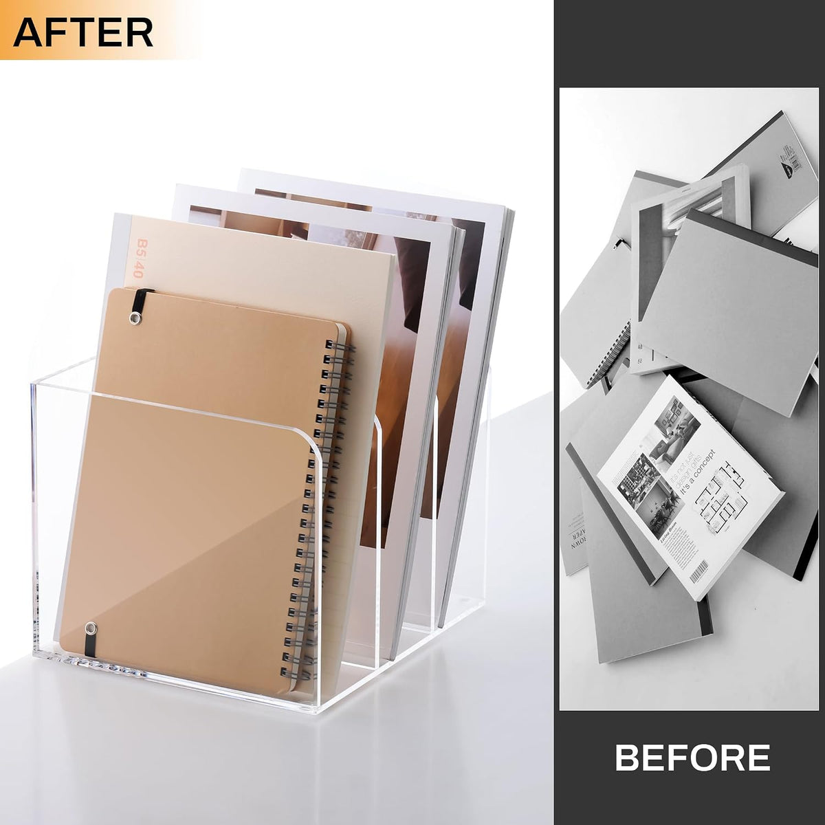 SANRUI Clear Acrylic Vertical Magazine File Organizer with 3-Slot, Clear