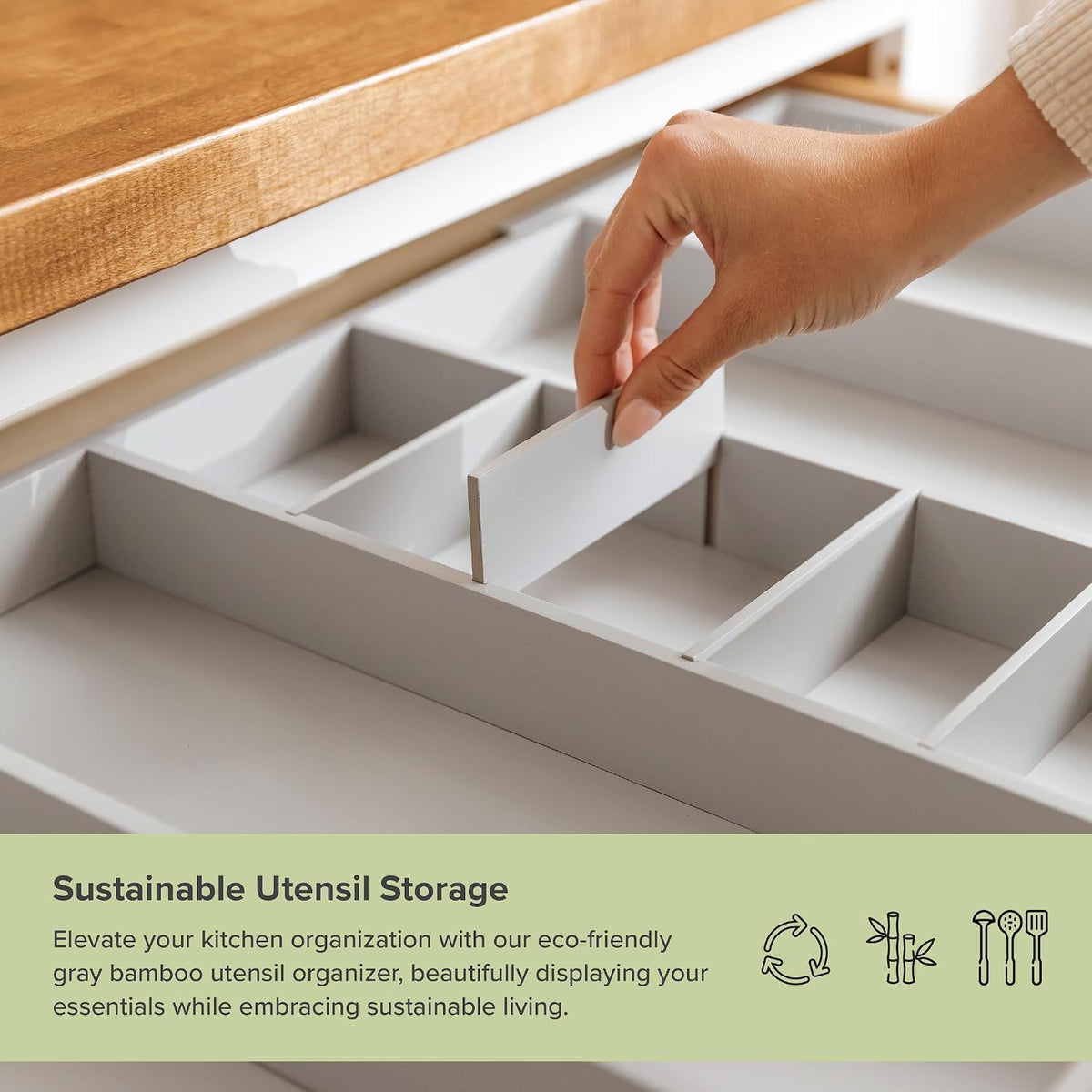 KitchenEdge Utensil & Junk Drawer Organizer, 19-33 in, Gray Bamboo