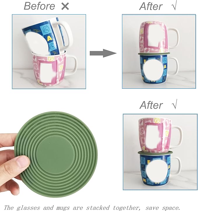 6PCS Coffee Mug Stacker, Cup Storage Accessories, Silicone Coaster, Kitchen