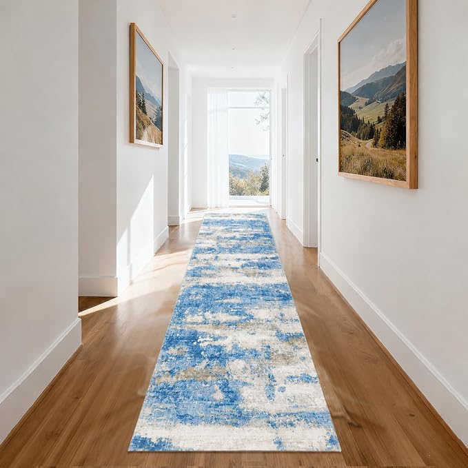 2x10 Runner Rug Non-Slip，Modern Abstract 10ft Washable Runner Rugs