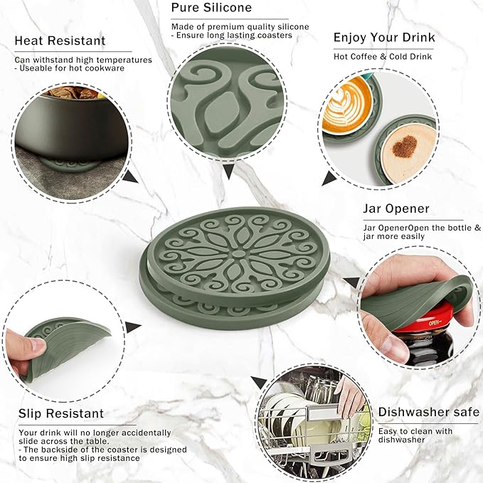 Silicone Coasters for Drinks, Resistant Reusable Drink Coasters-Great Gift for