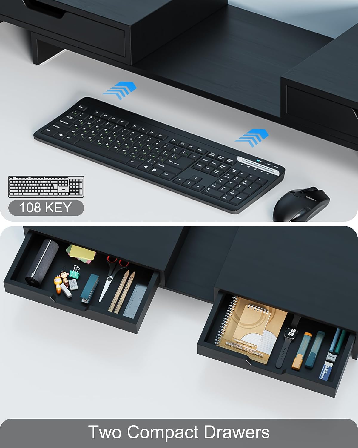 Epesoware Dual Monitor Riser with Two Drawer for Desk, No Assembly Required