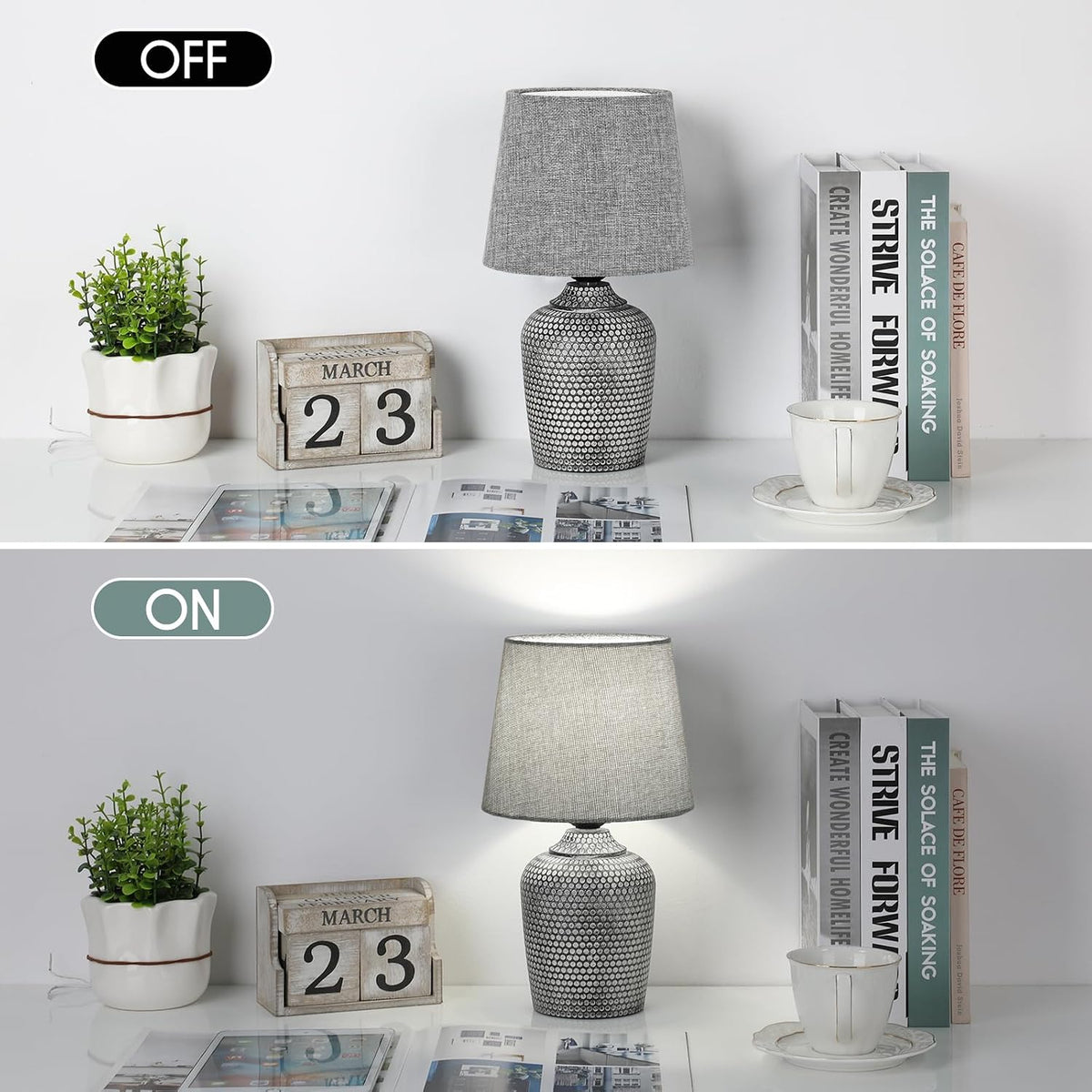 11.8’’ Small Table Lamps Set of 2 for Bedroom Kid’s Room Home Office, Gray