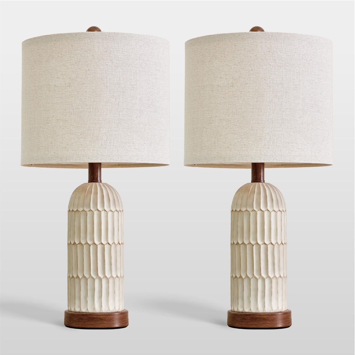 OYEARS 22" Bedside Table Lamps Set of 2, Farmhouse Lamp with USB A+C,Brown